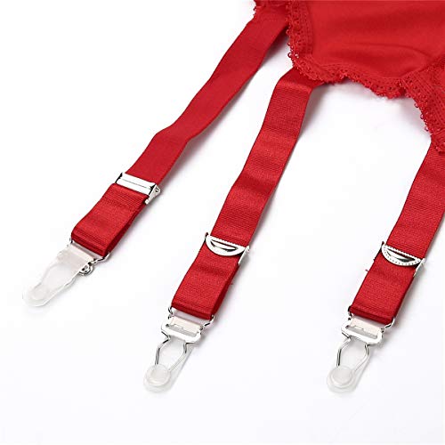 Womens Sexy Lace Mesh Garter Belt with 6 Adjustable Straps for Stockings Lingerie Red XXL