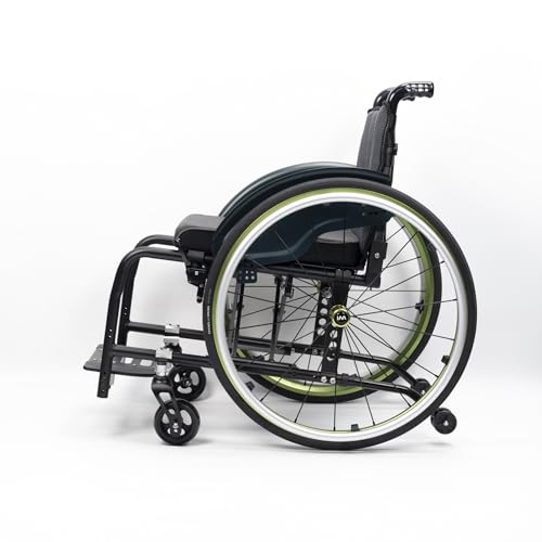 LOERSS Silla de ruedas deportiva ligera, plegable y portátil for adultos, con capacidad de carga de 100 kg (220 lbs), frenos de mano y ruedas traseras de liberación rápida(Green A,40cm/15.7in)
