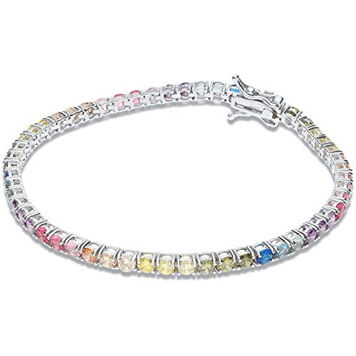 GioiaPura Bracciale da Donna Bracciale Tennis Realizzato in Argento 925 con zirconi Multicolor Arcobaleno. Il Bracciale Misura 17 cm. La Chiusura è a Scomparsa. La referenza è barz0177-17