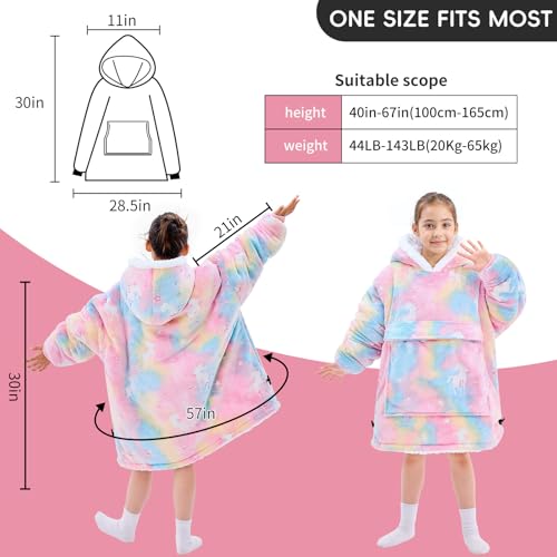 yescool Wearable Blanket Hoodie Kids Glow in the Dark, Oversized Blanket Sweatshirt with Sherpa Teen Girl Gifts for Girls,Boys, 8-15 Year Old Girl Boy Gift Warm Wearable Blankets, One Size, Unicorn