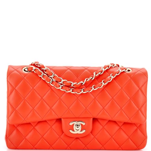 Pre-Loved Classic Double Flap Bag Quilted Lambskin Medium, Red