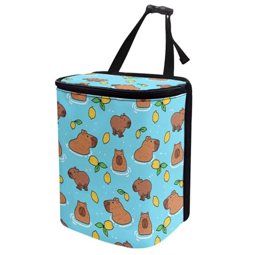 Image of KEIAHUAN Capybara Car Trash Can Bin with Lid Hanging for Back Seat Collapsible and Portable Multipurpose Trash Bin Garbage Can for Car Office Home
