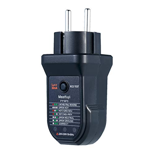 Preisvergleich Produktbild Lepeuxi Advanced RCD Steckdosentester Automatischer Neutralleiter Erdungskabel Polaritätsdetektor Elektrischer Dichtheitsprüfgerät GJ1872 Schwarz