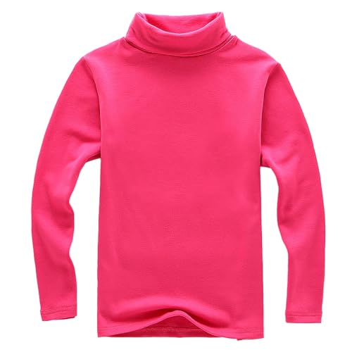 Kids Turtleneck Thermal Shirt Long Sleeve Plain Pullover Sweater Boys Girls Cotton Mock Neck Warm (Hot Pink, 5-6 Years)