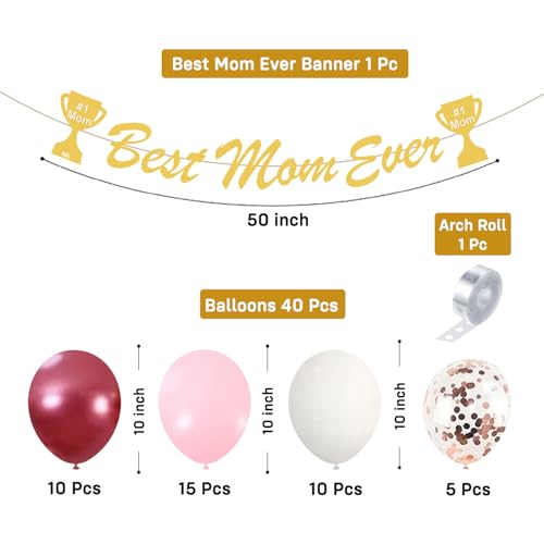 Image of Party Propz Mother's Day Decoration Items - 36 Pcs Best Mom Ever Banner and Balloons, Mothers Day Decoration Items, Birthday Decoration Items for Mom (Cardstock, Latex)