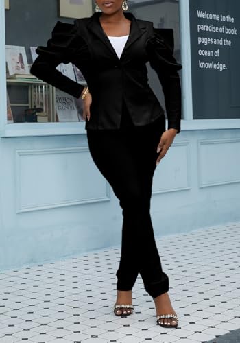 LKOUS Women's Fall Sexy Blazers,Puff Long Sleeve Lapel Open Front Work Office Suit Jacket3
