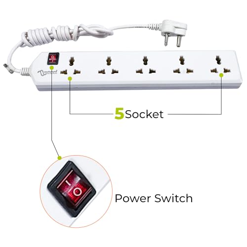 Image of MULTYBYTE 5 Socket 1 Switch Power Saving Outlet Extension Board, High Speed, Fast Charging- Power Strip, Surge Protector, 4M Cable Shockproof Fire-Retardant, Multipurpose Use Spike for Home & Office