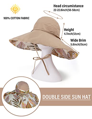Koreshion Women Ponytail Sun Hat Reversible Fishing Hat Foldable Bowknot Summer Hat Upf 50+ Beach Cap Wide Brim Bucket Hat Khaki #TOP3