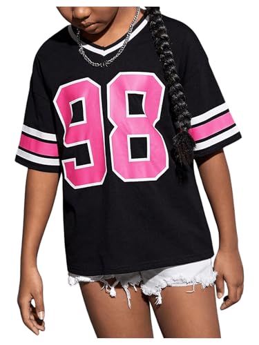 SOLY HUX Girl's Number Graphic Tees Y2k Jersey Shirts V Neck Half Sleeve Loose Summer T Shirt Tops
