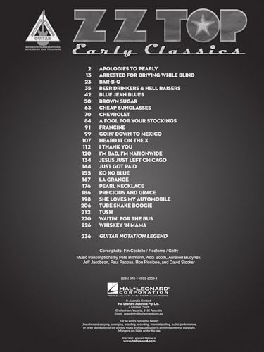 ZZ Top: Early Classics - Guitar Recorded Versions | Classic Rock Guitar Sheet Music Songbook with Note-for-Note Transcriptions| 25 Iconic Blues-Rock Songs for Electric Guitar |Hal Leonard Music - Image 2