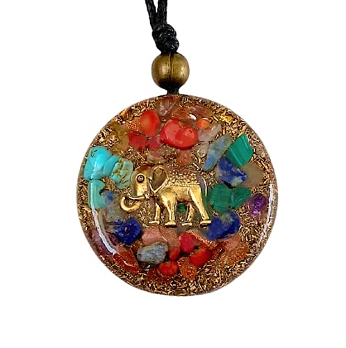 Orgone Necklace, Elephant of Abundance, Prosperity Crystals and Healing Stones Orgonite Pendant Protection - SBB Coil - 7 Chakra - Reiki, Yoga, Amethyst, Women- Handmade, Arte Orgones Design