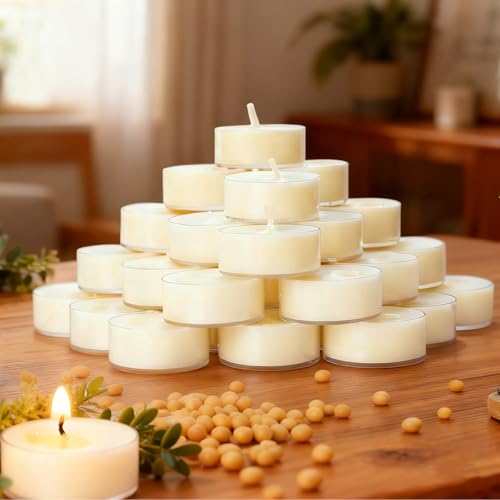 25 Stück natürliche, geruchlose Teelichter aus 100% Sojawachs, 4...