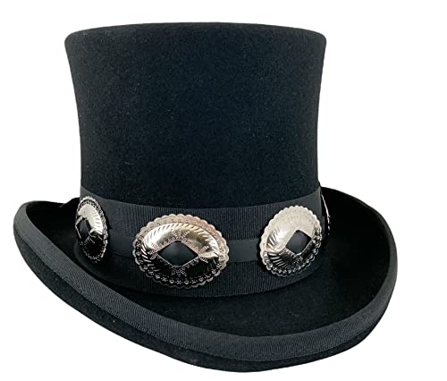 Funk Plus Wool Felt Top Hat Victorian 6 Tall Concho Band Cowboy Steampunk Costume Rock Slash Hat (7 1/8-7 1/4 (22/12) M)