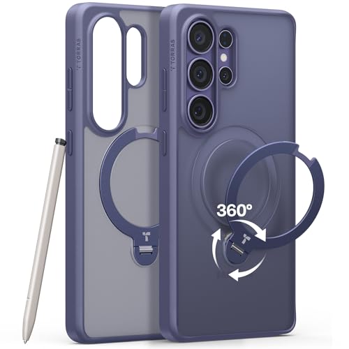 Image of TORRAS Q3 Spin for Samsung Galaxy S26 Ultra Case, 360 Magnetic Stand, Compatible with MagSafe, Shockproof Slim Protective Back Cover with Ring Kickstand | Translucent Matte Finish | Aesthetic Purple
