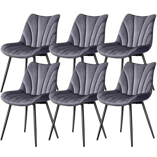 Yaheetech Lot de 6 Chaises de Salle à Manger avec Dossier Chaise de Cuisine Rétro Assise en Velours et Pieds en Métal Gris Foncé
