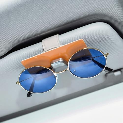 Clip de support de lunettes de soleil en cuir véritable beige - 7