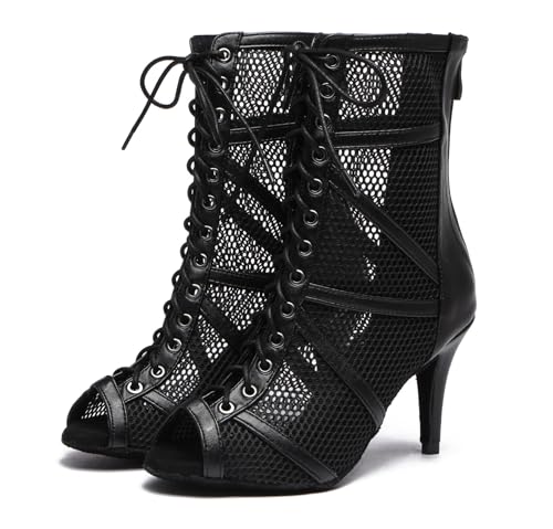 Image of Dance Practice Shoes for Women Mesh Ballroom Sandals Heels Party Prom Ankle Booties with Zip