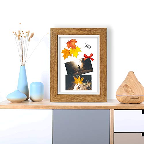 ArtbyHannah 3Pack Walnut Shadow Box Picture Frame Set with Glass Cover,Display Case with Mat for Free-Standing Picture Showcase,size:4x6,5x7, 8x10Inch