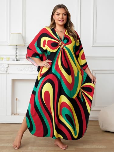 Image of Kaftan Dress for Women - Plus Size Caftan Maxi Beach Dress Moo Moos Loungewear, Swimsuit Cover Up for Beach, Pool or Vacation