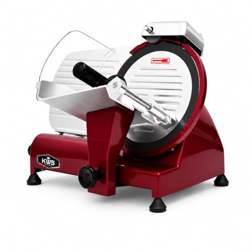 Image of KWS MS-10XT Premium 320W Electric Meat Slicer 10-Inch Stainless Steel Blade w /Non-sticky Teflon, Frozen Meat /Deli /Cheese /Food Slicer Low Noises Commercial and Home Use [ ETL, NSF Certified ]