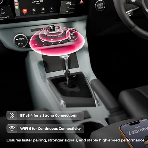 Image of Zebronics 2-in-1 Wireless CarPlay Adapter, Converts Wired Android Auto & CarPlay to Wireless, USB-A with Type-C Cable, BT v5.4, Wi-Fi 6, Fast Boot, Plug & Play (DriveCast 03)