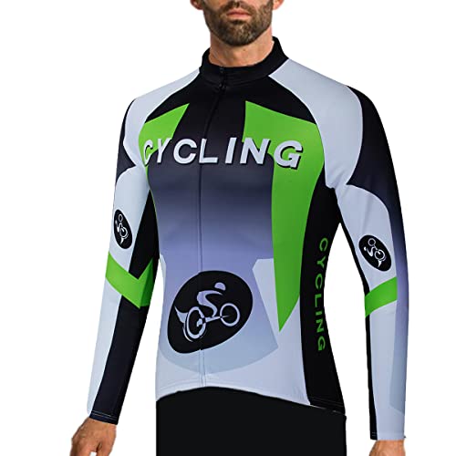 Foto von Radtrikot Set Langarm Herren Radsportanzüge mit 3D Sitzpolster Thermofleecefuttere Atmungsaktive Elastische Fahrradbekleidung für Radfahren, Jogging im Herbst Winter