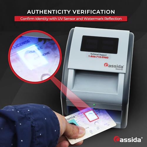 Image of Cassida Omni-ID 2-in-1 Currency Counterfeit Detector with UV Identification Verification Lights - Bill Checker with Infrared, Magnetic and Ultraviolet Sensors - Pass /Fail Display (Pass /Fail + UV)