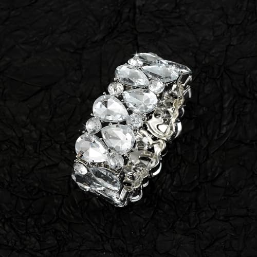 Madison Tyler Sparkle Rhinestone Stretch Bracelets for Women | Gold Rhinestone Pearl Bridal Bracelet | Wedding Party Prom Bracelet for Women2