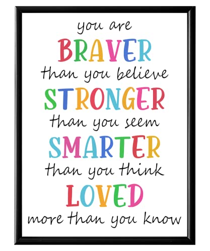 Winnie The Pooh Saying Decor - You Are Braver Than You Think - Motivational Quotes for Kids - Baby Shower Decor - Little Boys Girls Bedroom Decor - Baby Room Decor - Gifts for Winnie Fans - 8x10 -  YUMKNOW
