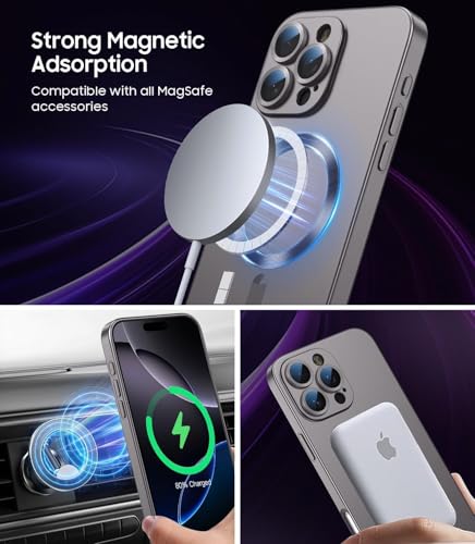 Image of DIZORO Magnetic Case for iPhone 15 Pro Max Case [Compatible with MagSafe][Built-in Camera Lens Pro Maxtector] Slim Soft Silicone Bumper ShockPro Maxof Metallic Luster Back Cover - Natural Titanium