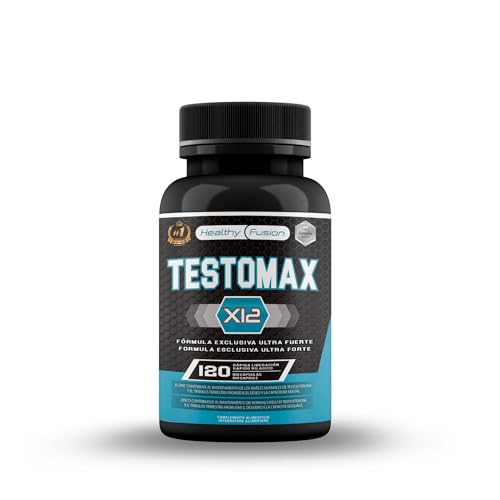 Healthy Fusion TestoMax | Booster de Testosterona Energizante | Maca, Ginseng, Tribulus, Taurina y Vitaminas | Aumenta la masa muscular | Acción quemagrasas y vigorizante | 120u