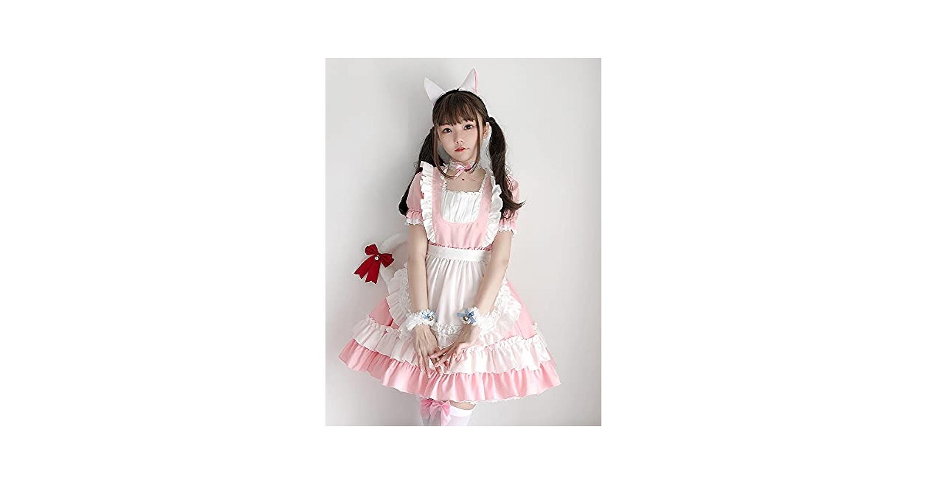 Amazon | メイド 服 パニエ付け ピンク 半袖 メイド服 コスプレ