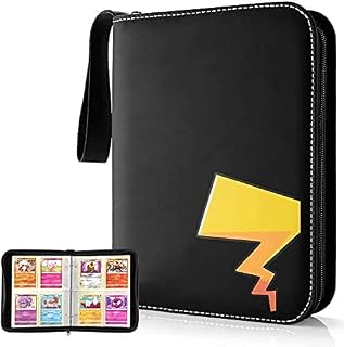JoyHood Trading Card Holder for TCG Cards, Waterproof Card Album Binder Books Case Folder Sleeves, Holds Up to 400 Cards - 4-Slot (Black-Pika Tail)