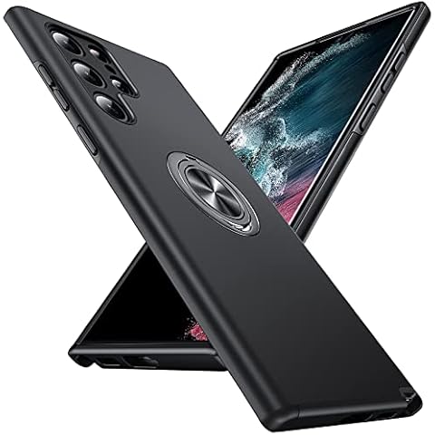 Anqrp Hidden Ring Serie Galaxy S22 Ultra 5G Case, [Embedded Kickstand] [Military Shockproof] Case with Rotatable Stand Metal Plate Multi-Layer Protective Cover for Samsung Galaxy S22 Ultra, Black Cover