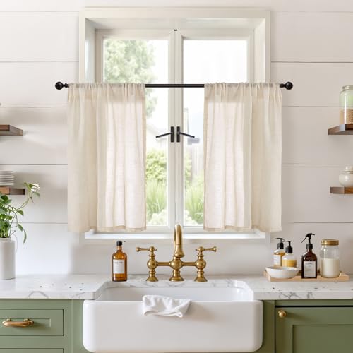 Image of BGment 30 Inch Linen Curtains, Small Drapes Natural Semi Sheer Lightweight for Cafe Kitchen Window Over Sink Decor Rod Pocket, 2 Panels Set, 24 Inch Wide