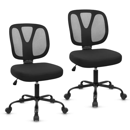 Image of CLATINA Armless Home Office Chair, Adjustable Height Backrest Ergonomic Mesh Desk Chair with Wheels, 360 Swivel Small Computer Task Chair for Home Office, Study, Meeting Room, Black(2 Pack)
