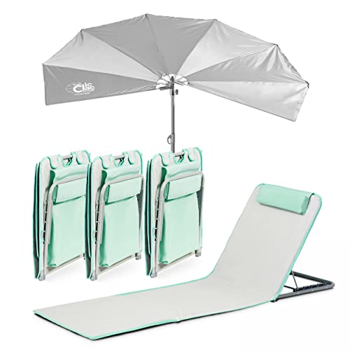 Lot 4 clic clac des plages et Un Parasol Polyester Gris