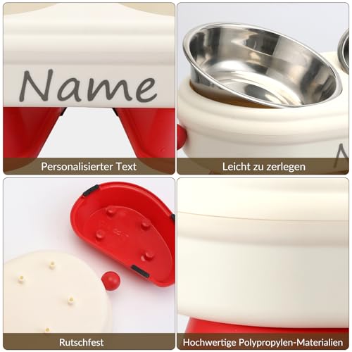 CQSXM Personalisierter Futternapf Erhöhter, Rutschfester Hundenapf mit Namen, Abnehmbare Edelstahlschüssel 350ml x 2, für Katzen und kleine Hunde (Personalisiert)