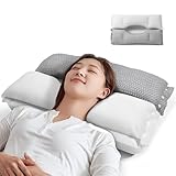 Juliyas 枕 首が痛くならない 人気 まくら 安眠枕【二層構造•耳と後頭部の凹型中空設計】低反発 高反発 抱き枕 いびき防止 首や肩の負担にならない 立体構造40x60cm 6/10cm高さ調節可能 横向き•仰向き•うつ伏せ寝対応 丸洗い可能 やわらかい 100%綿材質 母の日 父の日プレゼント ホワイトグレー [並行輸入品]