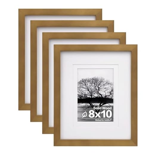 Egofine 8x10 Picture Frames 4 Pack, for Pictures 4x6 or 5x7 with Mat Made of Solid Wood Covered by Plexiglass for Table Top Display and Wall Mounting Photo Frames, Light Brown