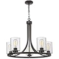 Beionxii 5-Light Wagon Wheel Chandelier, 26" Farmhouse Contemporary Foyer Pendant Light Dinning Room Lighting Fixture Oil Rubbed Bronze with Clear Seeded Glass