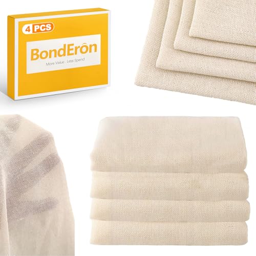 BondEron 4er Pack Passiertücher Baumwolle 50x50cm Wiederverwendbar Feines Mulltuch Abseihtuch Käsetuch zum Filtern Kochen Haushalt