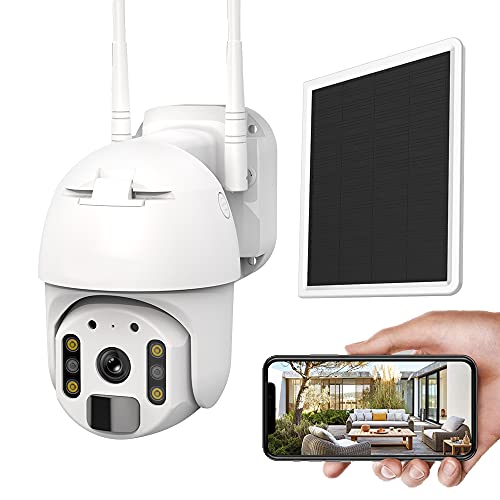 FUVISION Solar Security Camera Outdoor PTZ, Wireless 23600mAh Rechargeable Battery WiFi Home Security Camera 1080P Color Night Vision, PIR Motion and Radar Dual Detection, 2-Way Audio