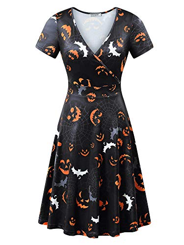 MSBASIC Skull Print Casual A-line Halloween Swing Dress Plus Size (Black 2, XXL)