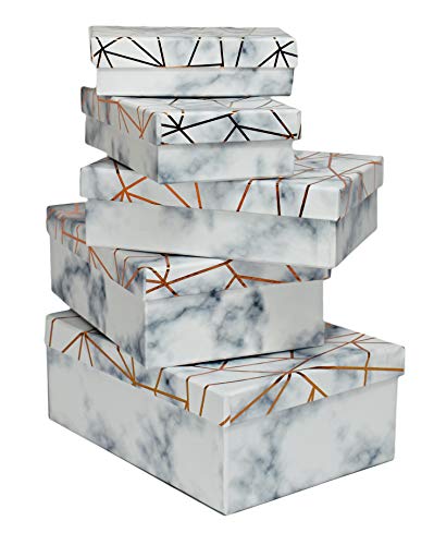 ALEF Elegant Decorative Themed Nesting Gift Boxes -5 Boxes- Nesting Boxes Beautifully Themed and Decorated! (Marble Swirl W/Gold Foil)