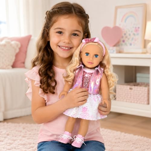 Muñeca de moda 18 pulgadas con cabello rubio y accesorios miniatura 6