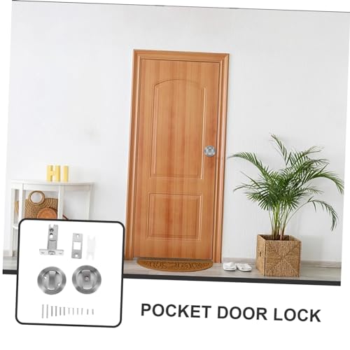 Cerradura para puerta corrediza Holibanna acabado níquel satinado con cierre de privacidad para baño, manija de puerta corrediza, indicador, acabado plateado resistente para uso doméstico miniatura 4
