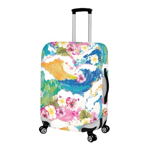 Colored Wave and Flower Luggage Cover Dust Proof Suitcase Cover Elastic Luggage Protector Fits 18-32 Inch for Travel Summer Beach Holiday Sturdy and Easy to Install2