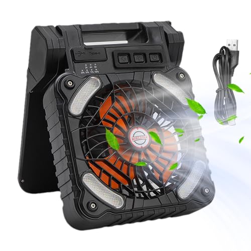 Ventilador solar portátil, ventilador de camping al aire libre, alimentado por energía solar, ventilador de escritorio portátil recargable de 10000 mAh con 4 velocidades de viento y 3 niveles de