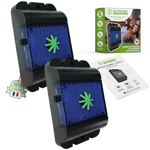 ISOTRONIC Répulsif à ultrasons pour rongeurs et Animaux Sauvages Blue-Flash pour repousser Les Souris, Rats, martres, dormeurs à 7, ratons laveurs et Renards